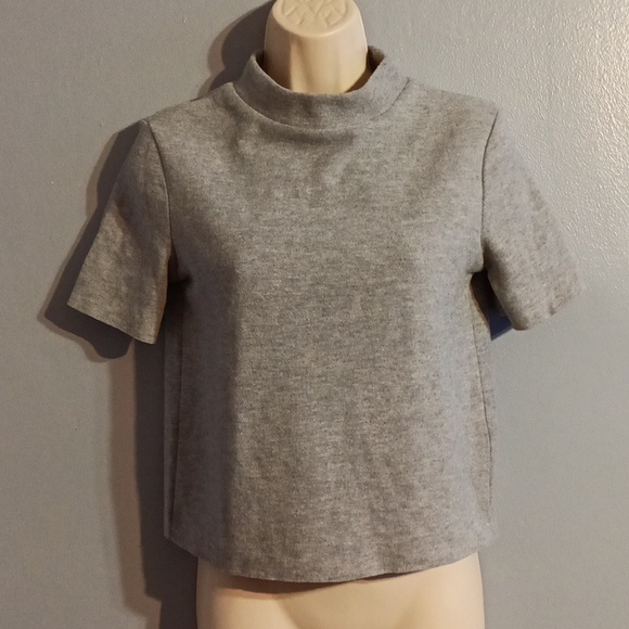 Zara women's light gray, black blends size small short sleeve mock neck … - Picture 7 of 17